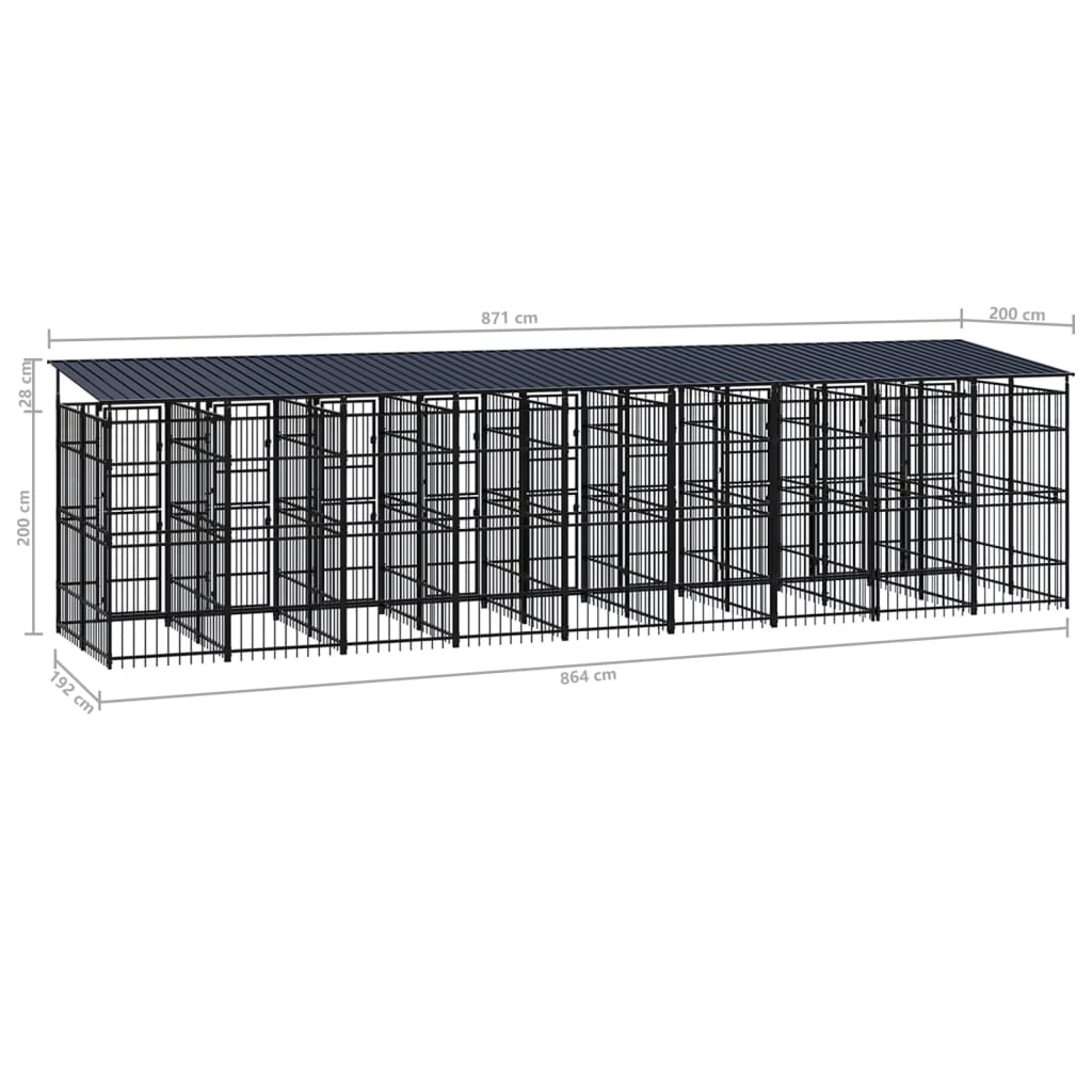 vidaXL Padoc pentru câini de exterior cu acoperiș, 16,59 m², oțel