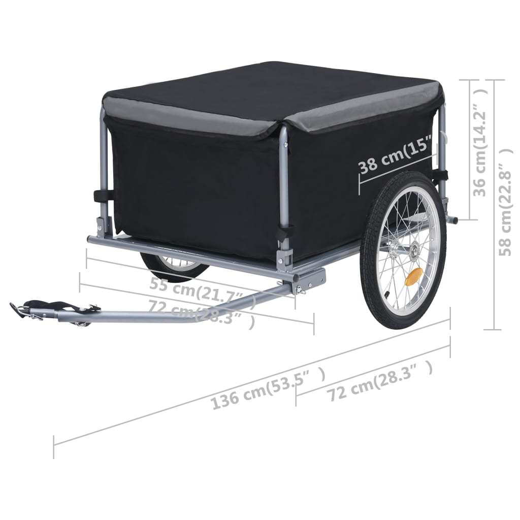 vidaXL Remorcă de bicicletă, negru și gri, 65 kg