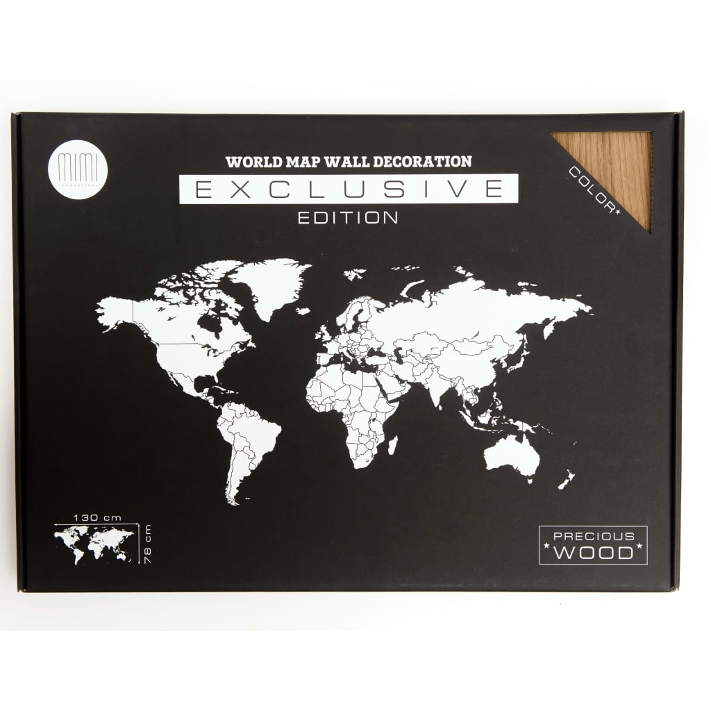 MiMi Innovations Decor perete harta lumii Exclusive, 130x78 cm, nuc