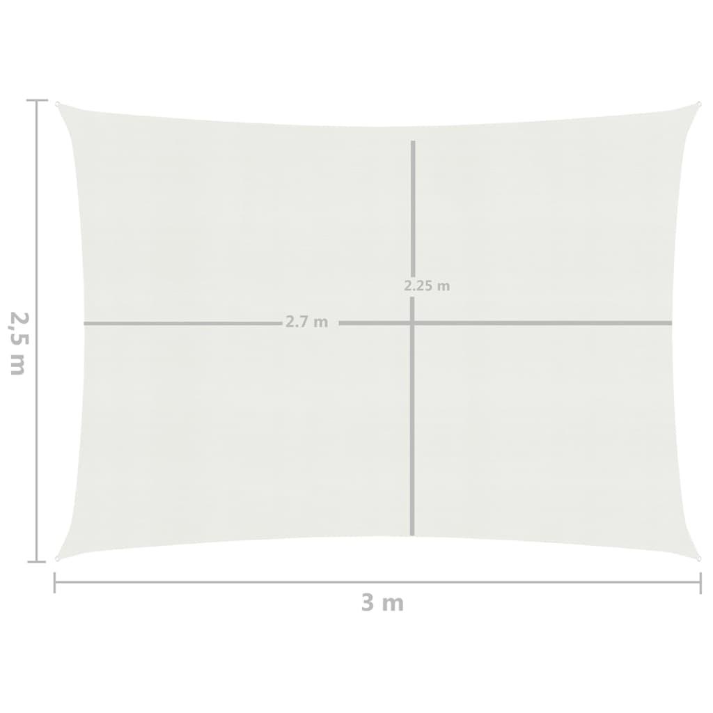 vidaXL Pânză parasolar, alb, 2,5 x 3 m, HDPE, 160 g/m²