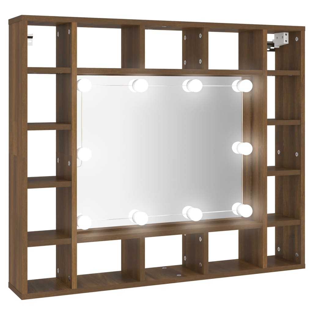 vidaXL Dulap cu oglindă și LED, stejar maro, 91x15x76,5 cm