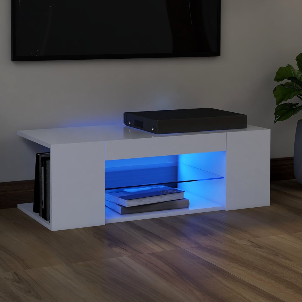 vidaXL Comodă TV cu lumini LED, alb, 90x39x30 cm