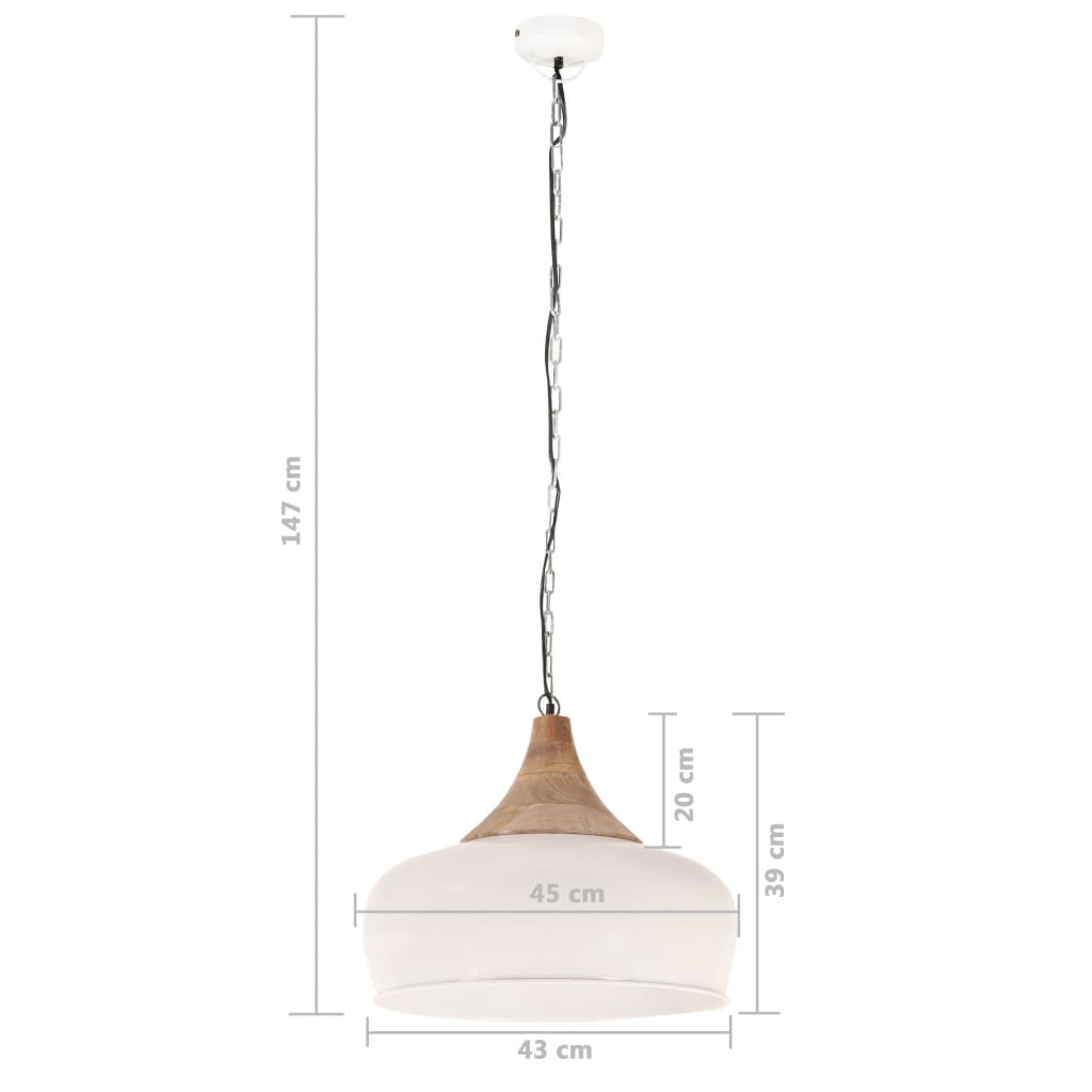 vidaXL Lampă suspendată industrială, alb, 45 cm, lemn masiv&fier, E27