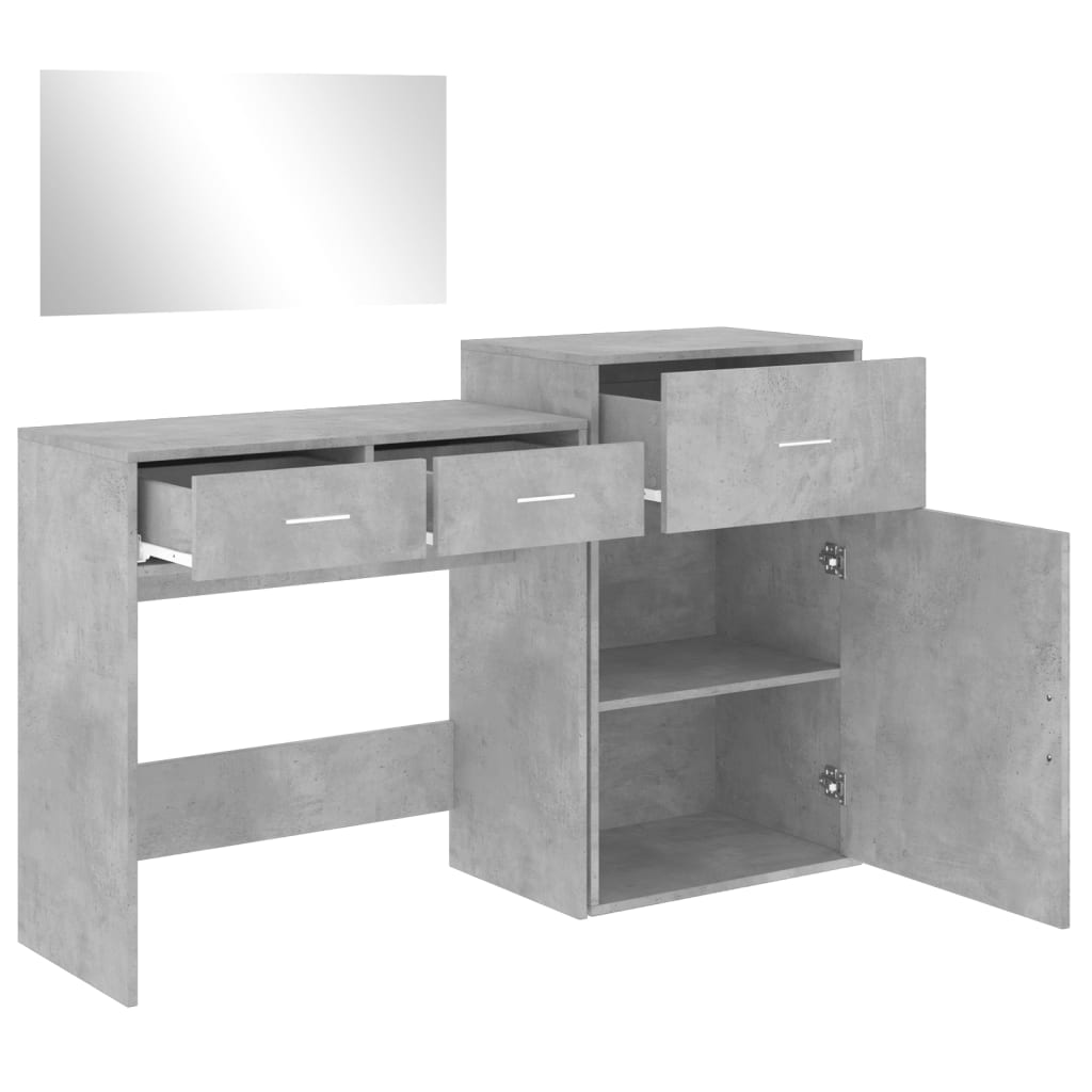 vidaXL Set de măsuță de toaletă, 3 piese, gri beton, lemn prelucrat