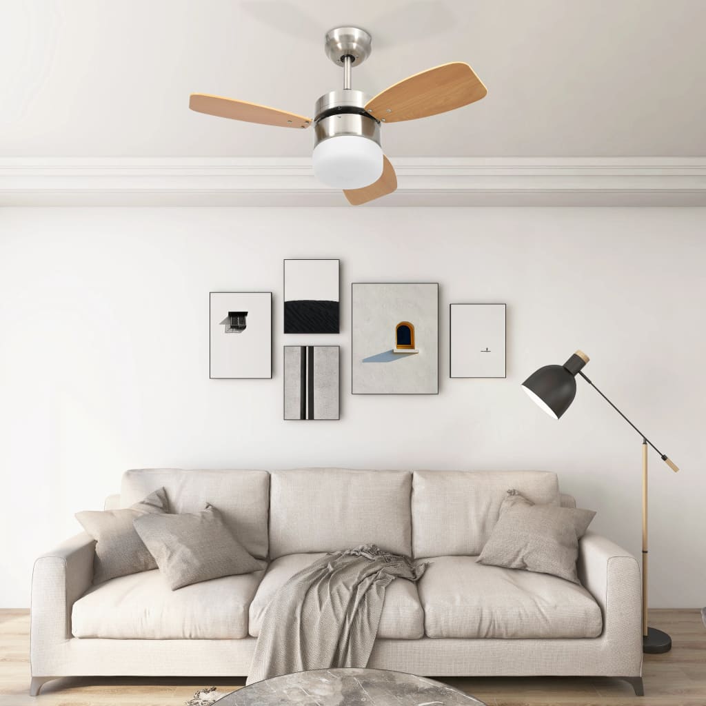 vidaXL Ventilator tavan cu iluminare/telecomandă, maro deschis, 76 cm