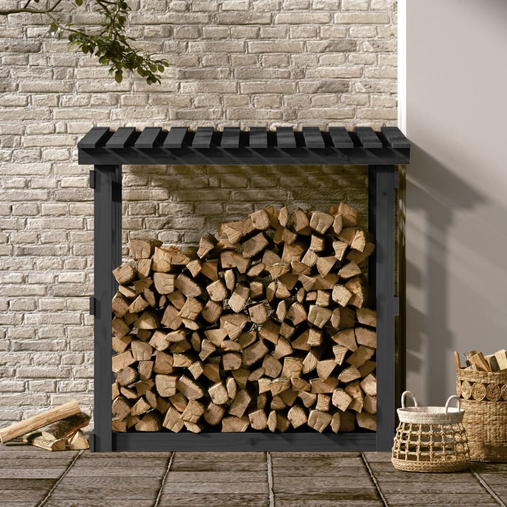 vidaXL Rastel pentru lemne de foc, gri, 108x64,5x109cm, lemn masiv pin