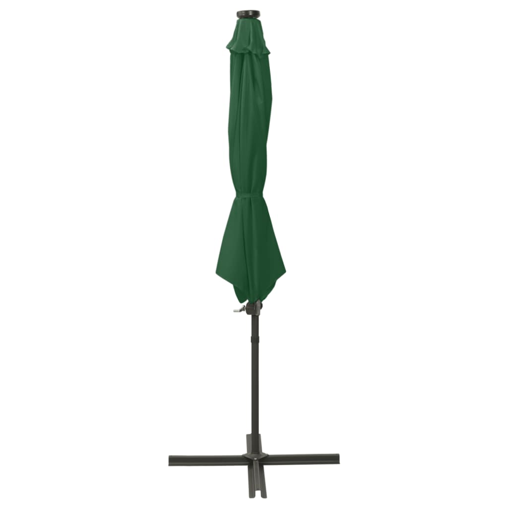 vidaXL Umbrelă suspendată cu stâlp și LED-uri, verde, 300 cm