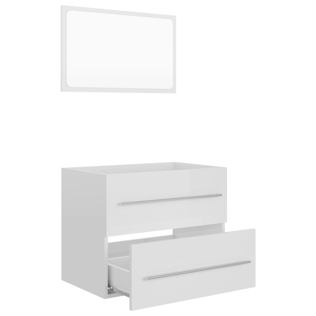 vidaXL Set mobilier de baie, 2 piese, alb extralucios, lemn compozit