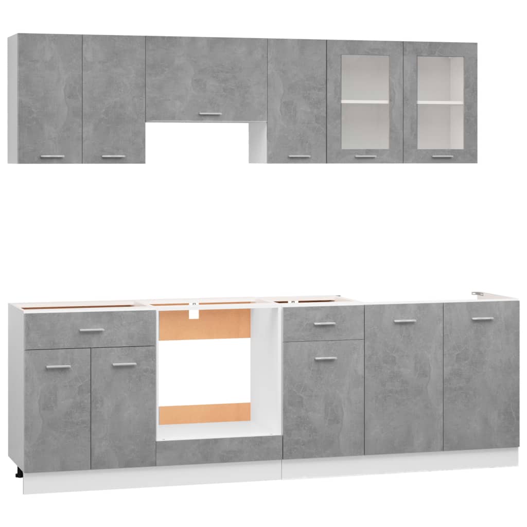 vidaXL Set dulap bucătărie, 8 piese, gri beton, PAL