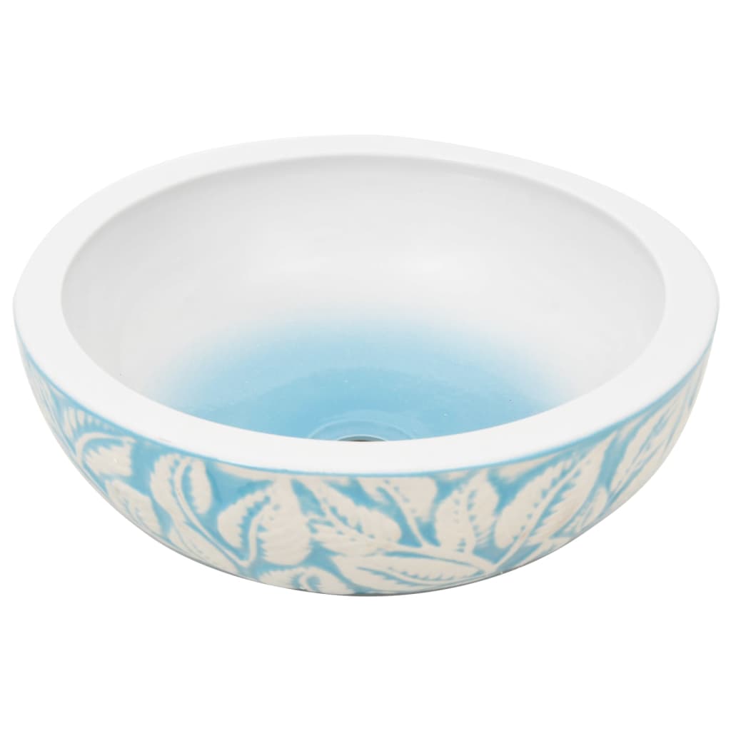 vidaXL Lavoar de blat, alb și albastru, rotund, Φ41x14 cm, ceramică