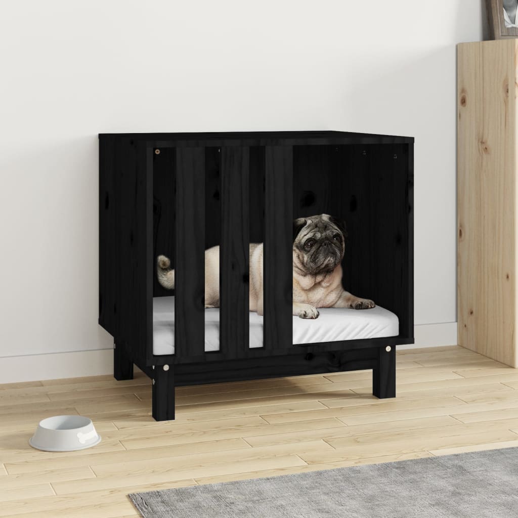 vidaXL Casă pentru câini, negru, 60x45x57 cm, lemn masiv de pin