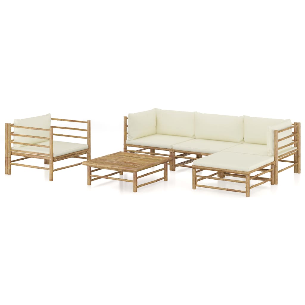 vidaXL Set mobilier de grădină cu perne alb crem, 6 piese, bambus