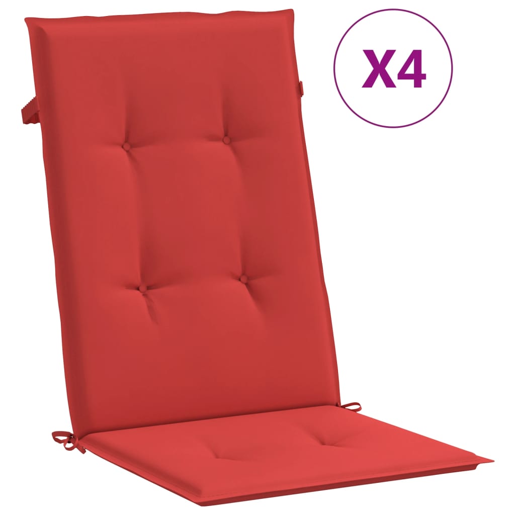 vidaXL Perne scaun cu spătar înalt, 4 buc., roșu, 120x50x3 cm, textil