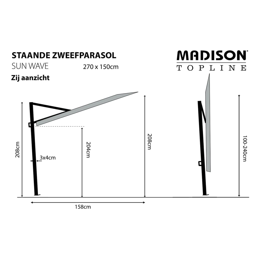 Madison Umbrelă de soare balcon Sun Wave gri taupe 270x150 cm PAC3P015