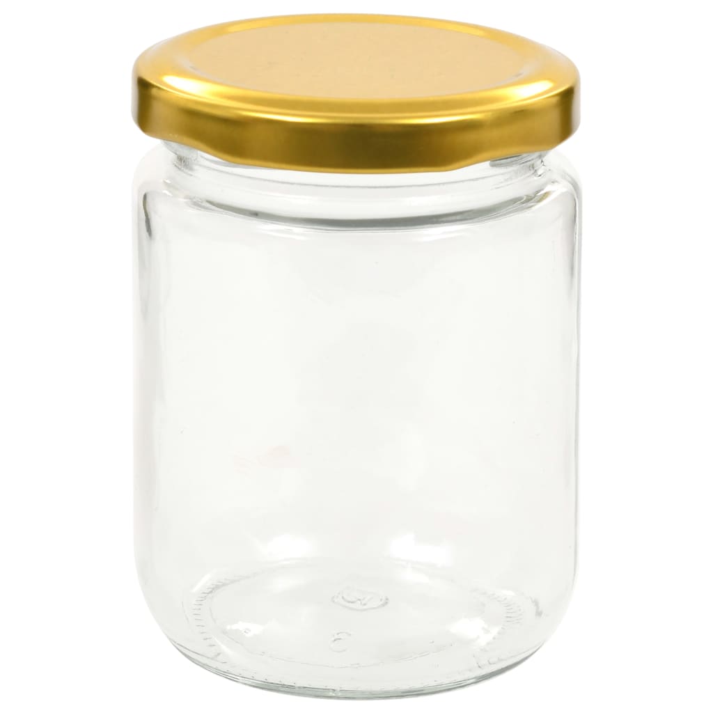 vidaXL Borcane din sticlă pentru gem, capace aurii, 96 buc., 230 ml