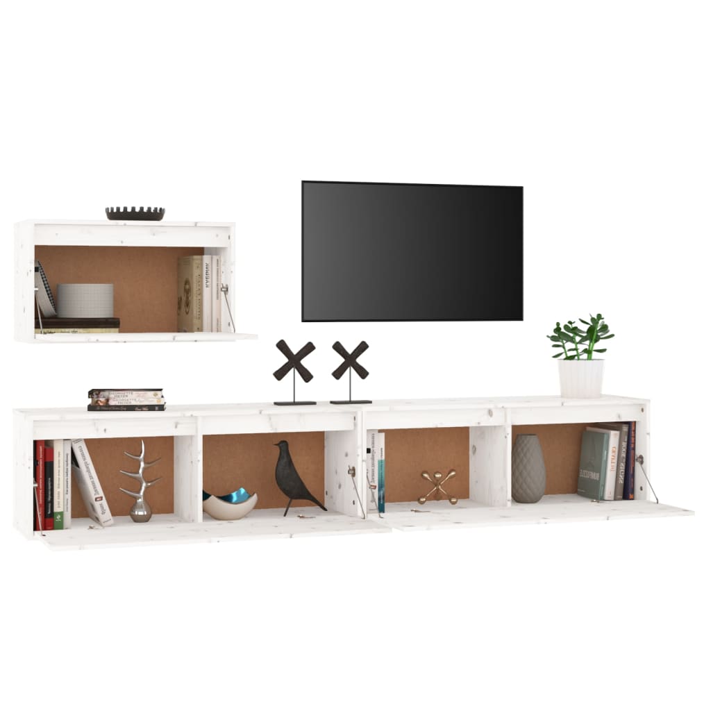 vidaXL Comode TV, alb, 3 buc., lemn masiv de pin