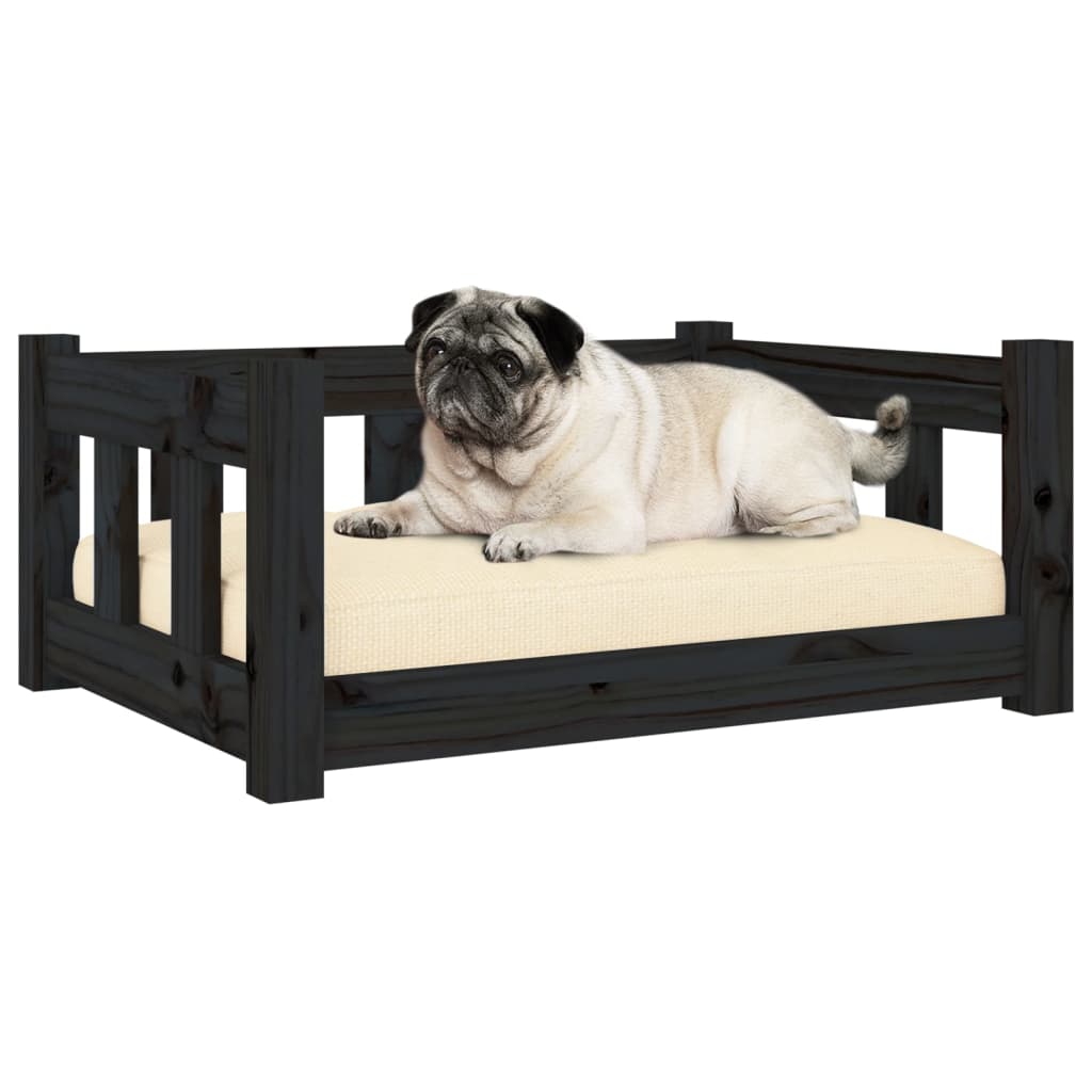 vidaXL Pat pentru câini, negru, 65,5x50,5x28 cm, lemn masiv de pin