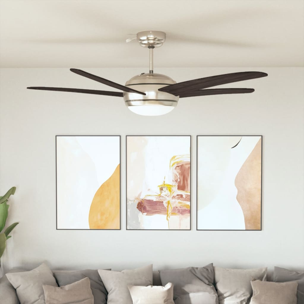 vidaXL Ventilator tavan decorativ cu iluminare, 128 cm, maro
