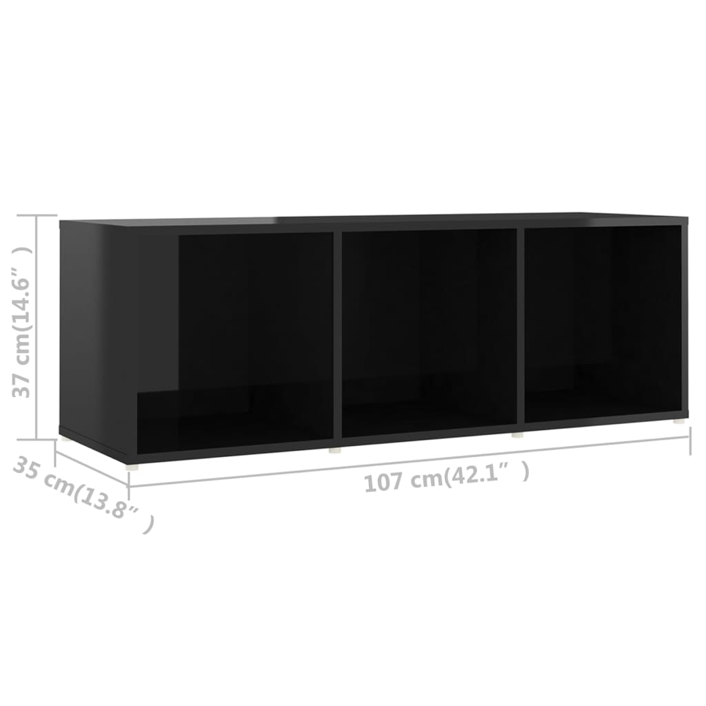 vidaXL Comodă TV, negru extralucios, 107x35x37 cm, PAL