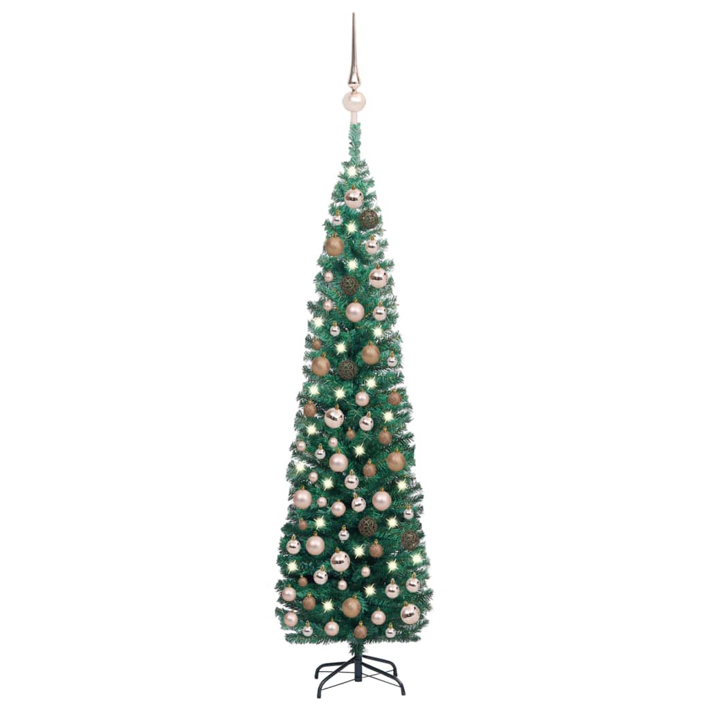 vidaXL Brad Crăciun artificial pre-iluminat, set globuri, verde 210 cm