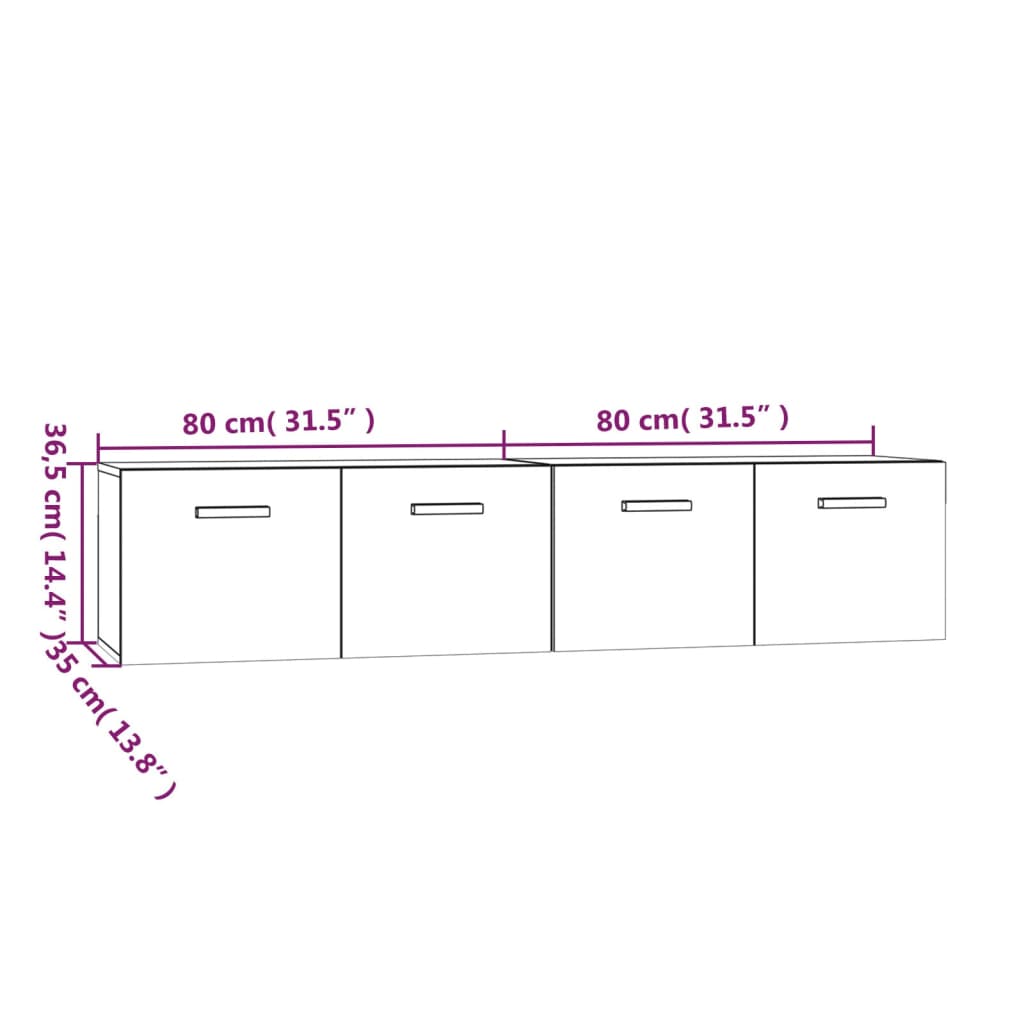 vidaXL Dulapuri de perete 2 buc alb lucios 80x35x36,5 cm lemn compozit