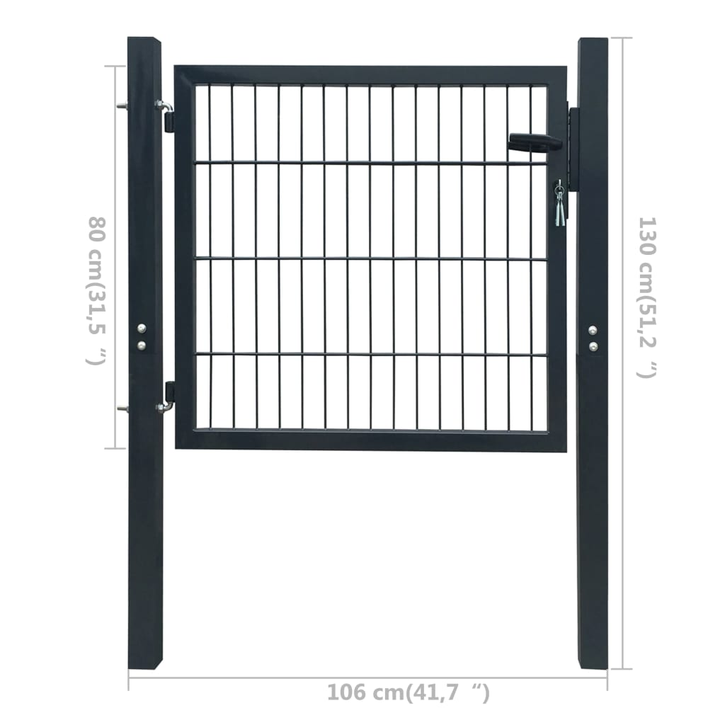 vidaXL Poartă pentru gard 2D (simplă), gri antracit, 106x130 cm