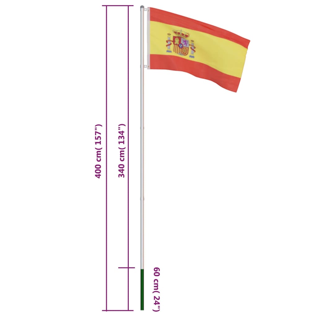vidaXL Steag Spania și stâlp din aluminiu 4 m