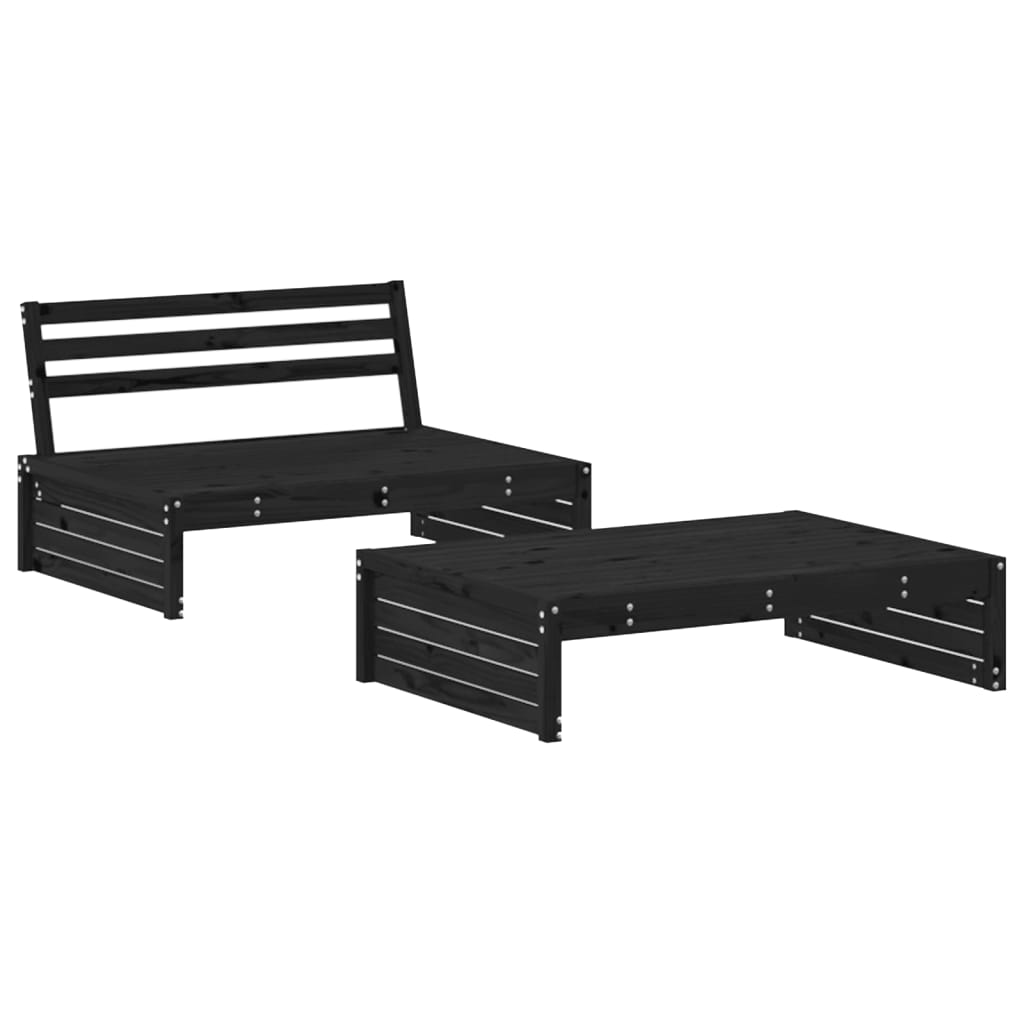vidaXL Set mobilier de grădină cu perne, 2 piese, negru, lemn masiv