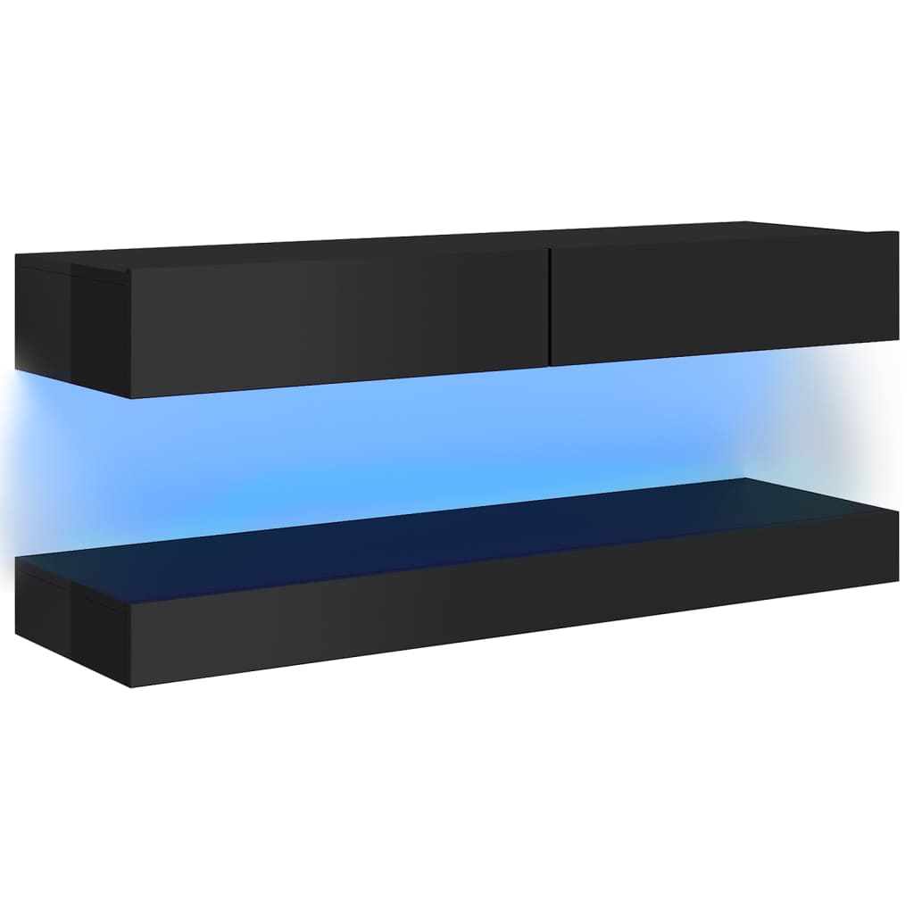 vidaXL Comodă TV cu lumini LED, negru extralucios, 120x35 cm