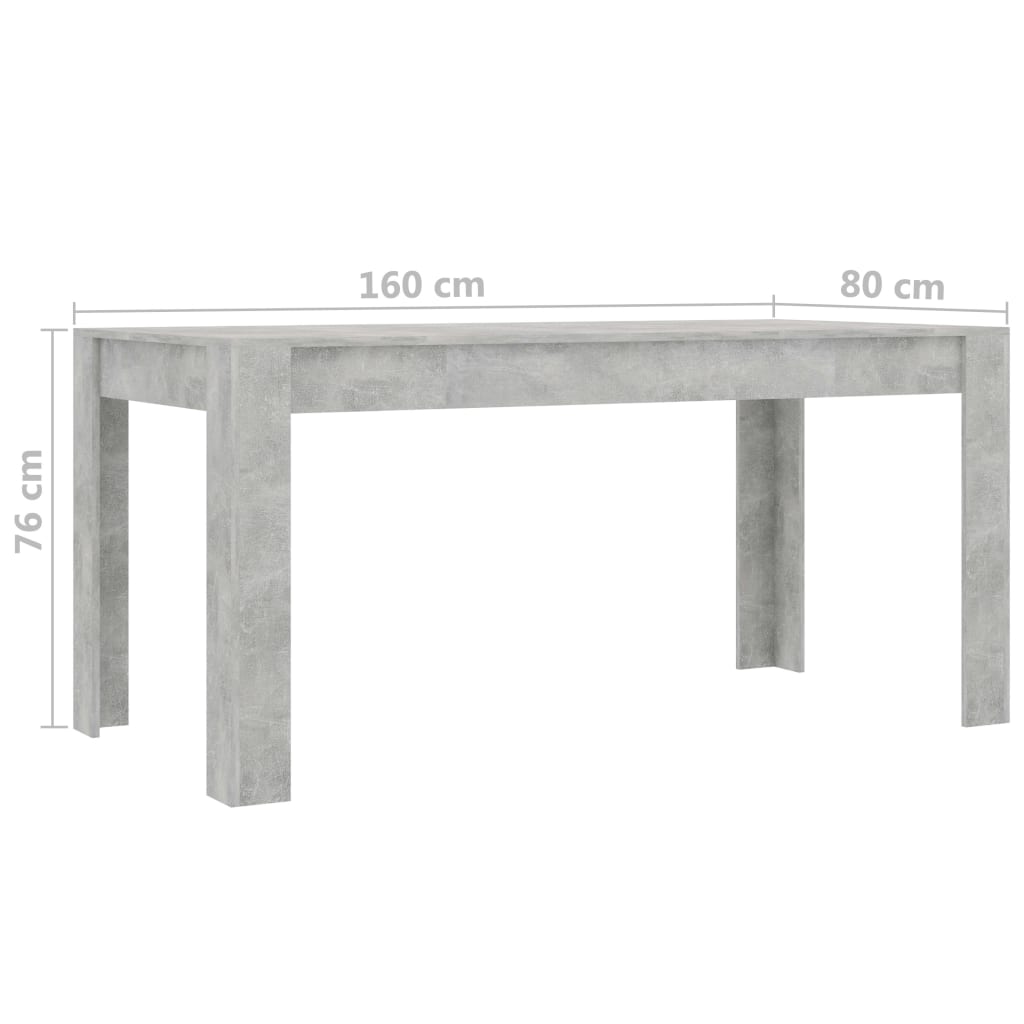 vidaXL Masă de bucătărie, gri beton, 160 x 80 x 76 cm, PAL