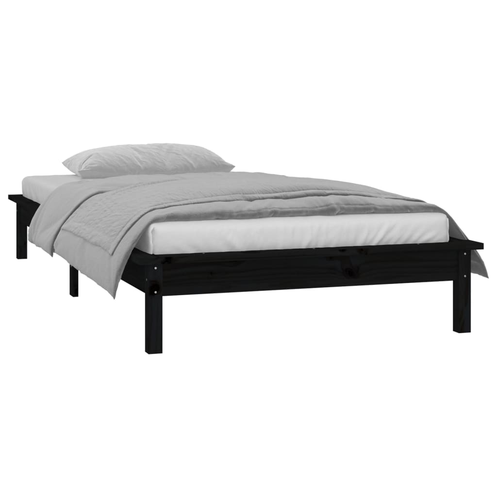 vidaXL Cadru de pat cu LED, negru, 100x200 cm, lemn masiv