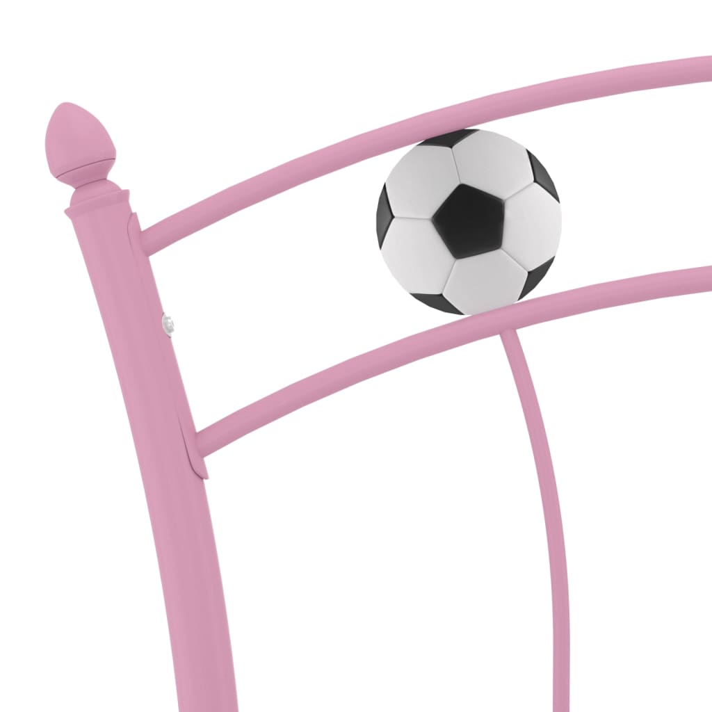 vidaXL Cadru de pat, cu model de fotbal, roz, 90 x 200 cm, metal