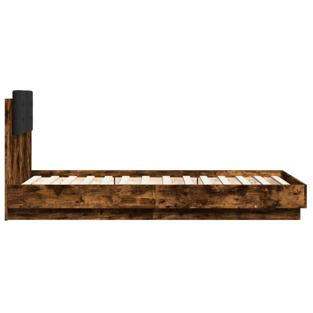 vidaXL Cadru de pat cu tăblie stejar fumuriu 75x190 cm lemn prelucrat