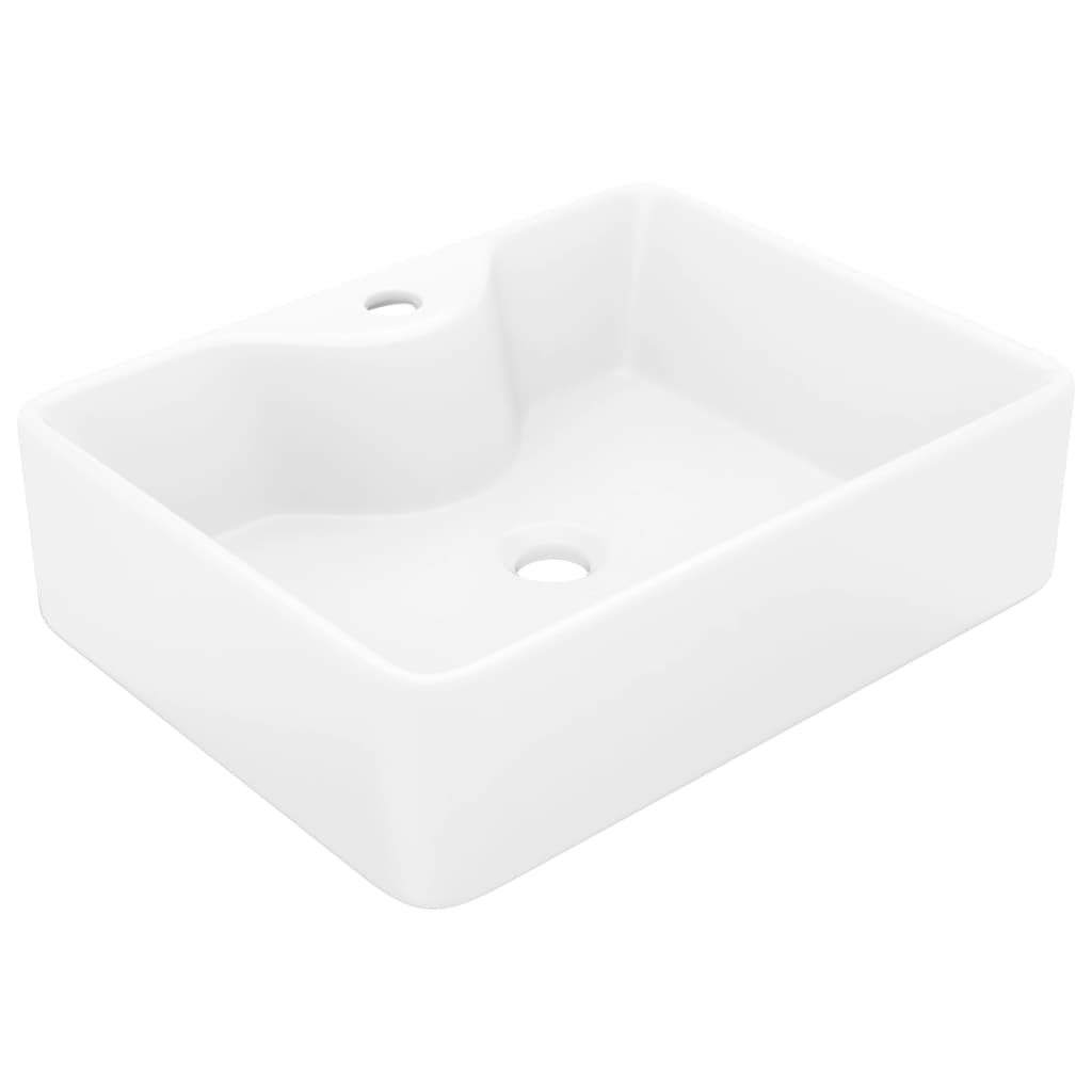 Chiuvetă de baie pătrată din ceramică cu gaură pentru robinet, alb