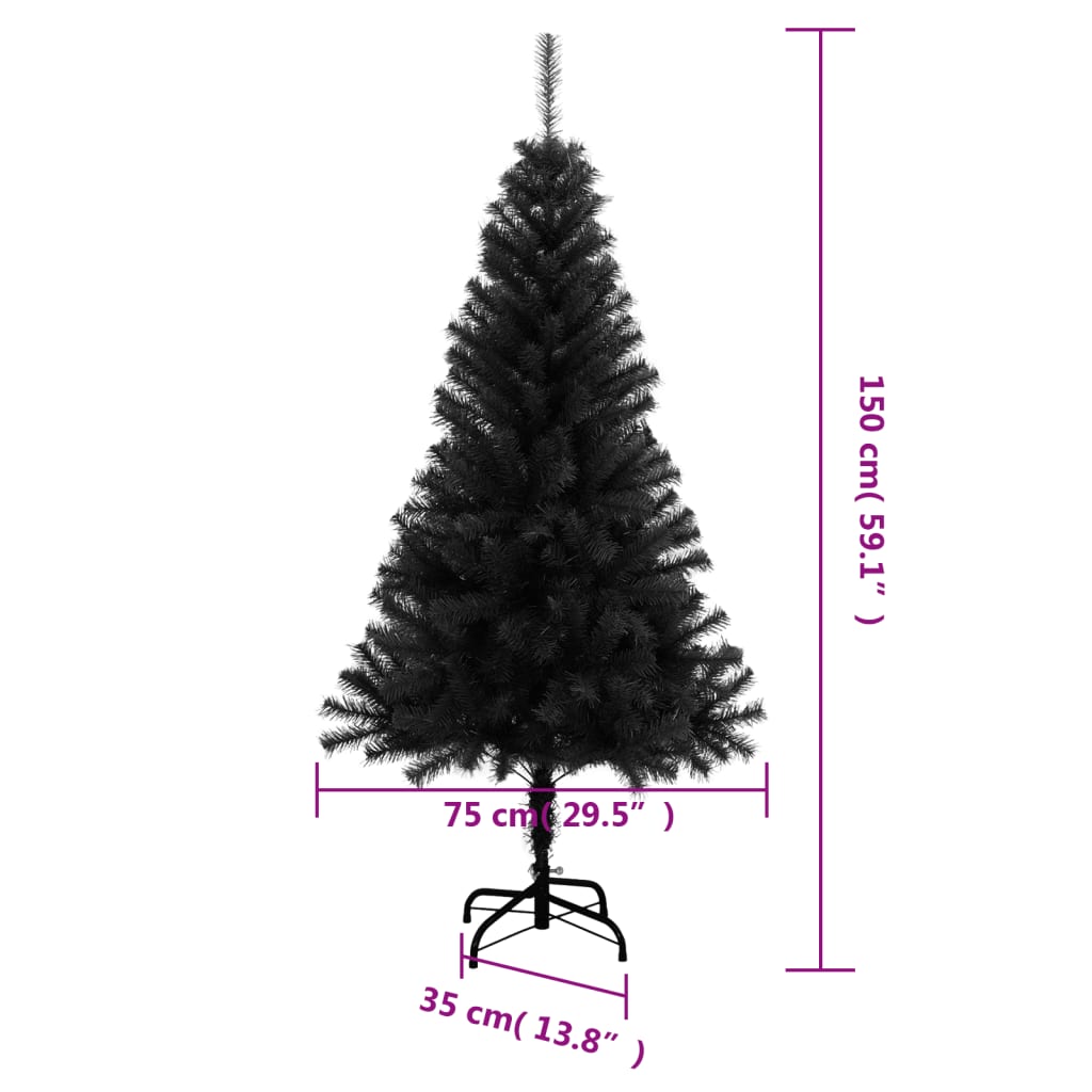 vidaXL Pom de Crăciun artificial cu suport, negru, 150 cm, PVC