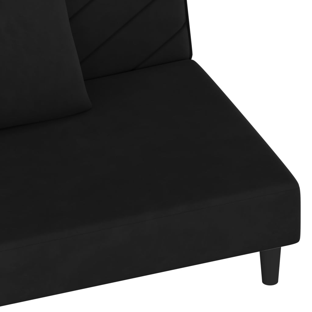 vidaXL Canapea extensibilă cu 2 locuri, 2 perne, negru, catifea