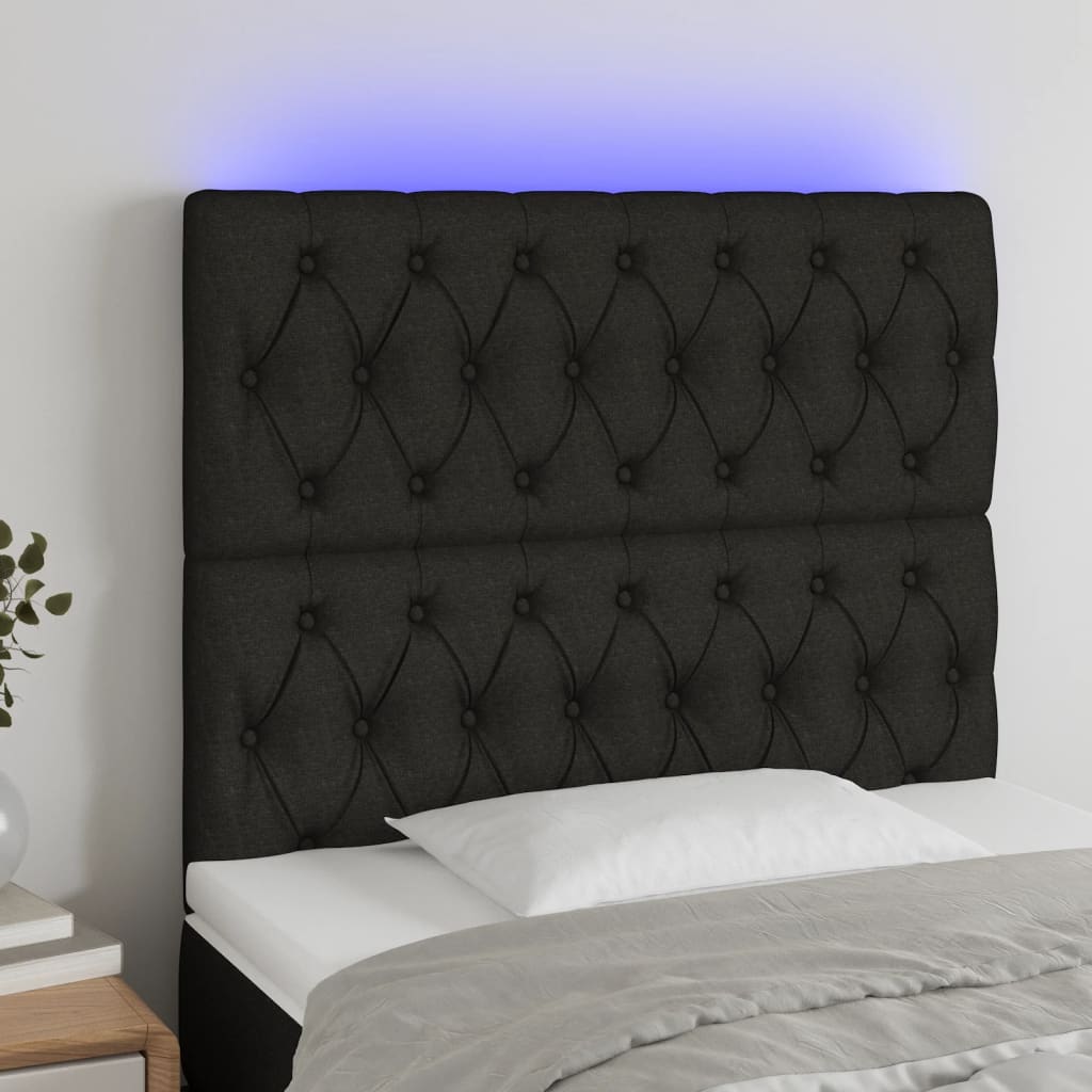 vidaXL Tăblie de pat cu LED, negru, 90x7x118/128 cm, textil
