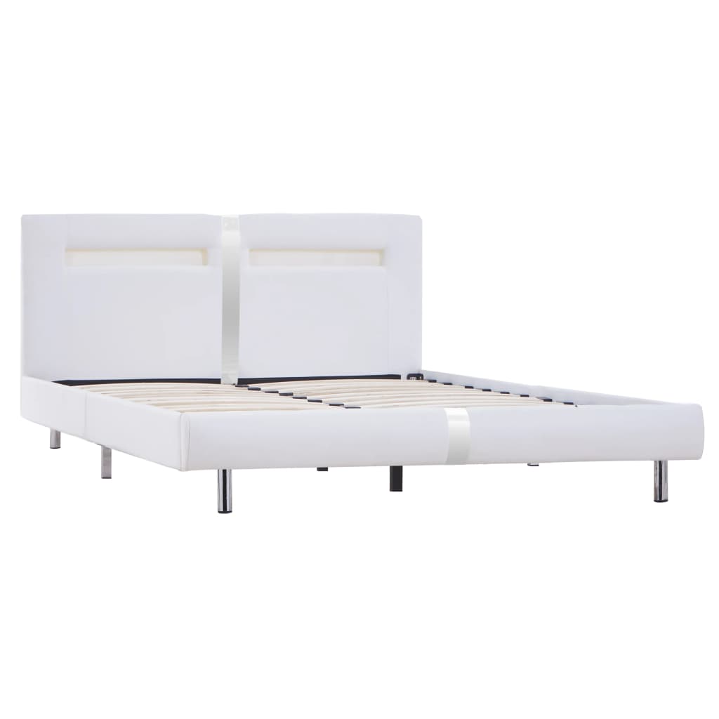 vidaXL Cadru de pat cu LED, alb, 120 x 200 cm, piele ecologică