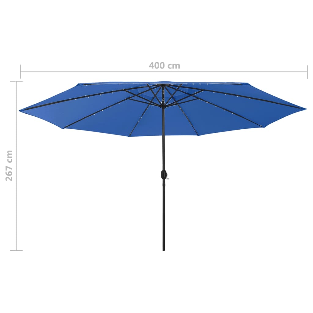 vidaXL Umbrelă de soare exterior, LED-uri & stâlp metal, azuriu 400 cm