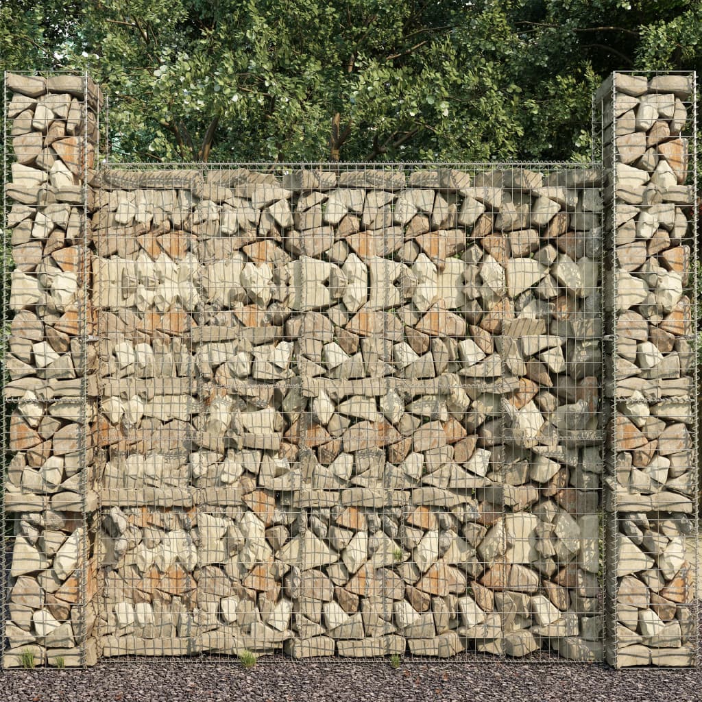 vidaXL Coșuri gabion, 3 buc., 25 x 25 x 197 cm, oțel galvanizat