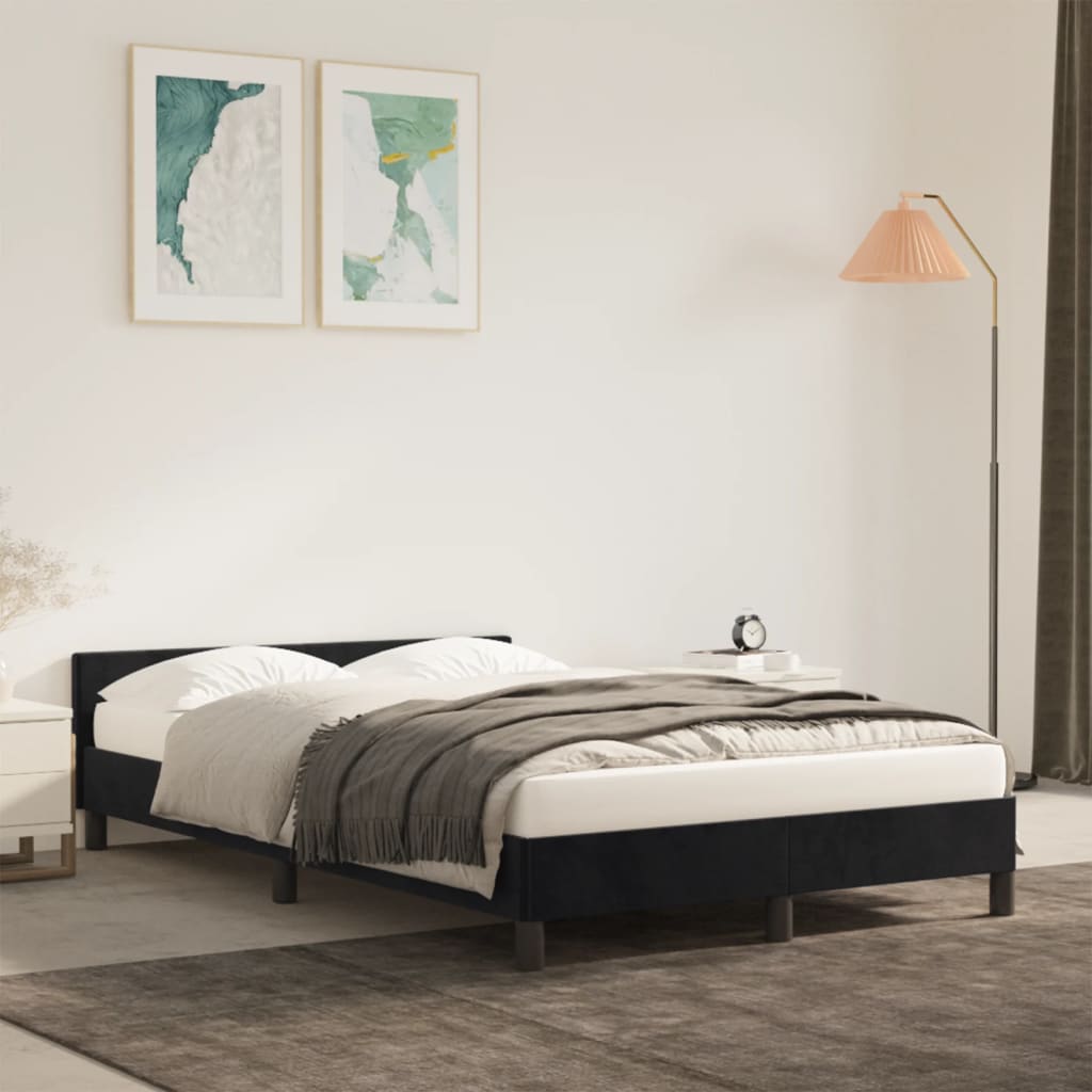 vidaXL Cadru de pat cu tăblie, negru, 120x190 cm, catifea