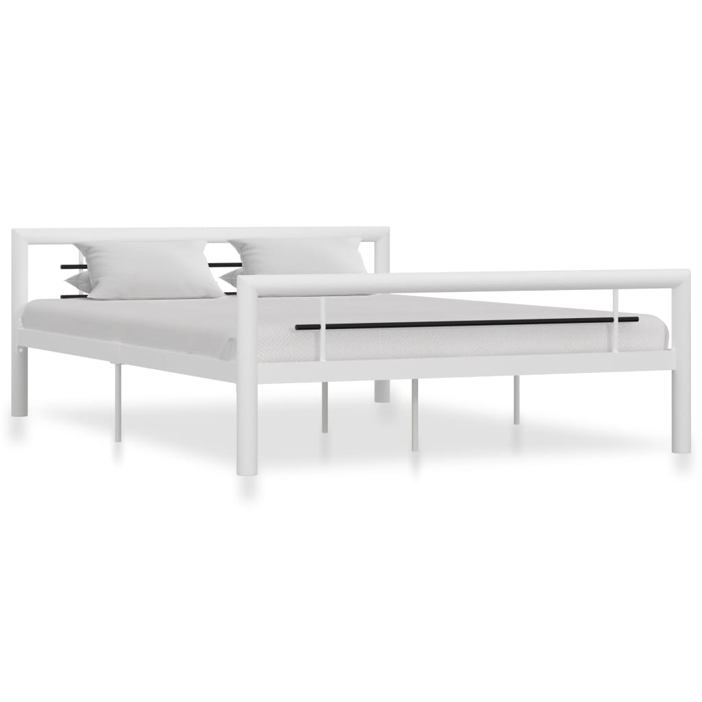 vidaXL Cadru de pat, alb și negru, 120 x 200 cm, metal