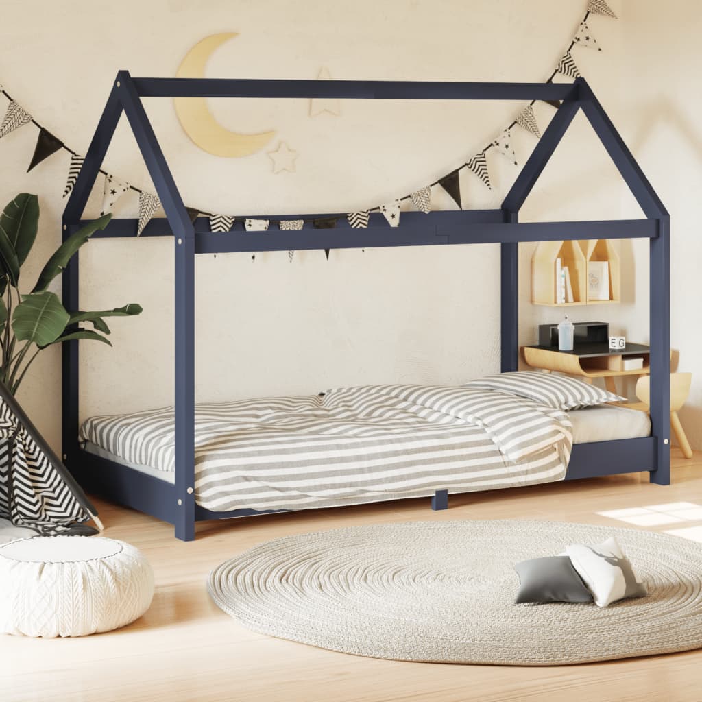 vidaXL Cadru de pat pentru copii, gri, 80 x 160 cm, lemn masiv de pin