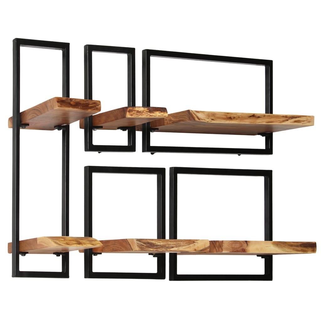 vidaXL Set rafturi de perete 5 piese, lemn masiv de acacia și oțel