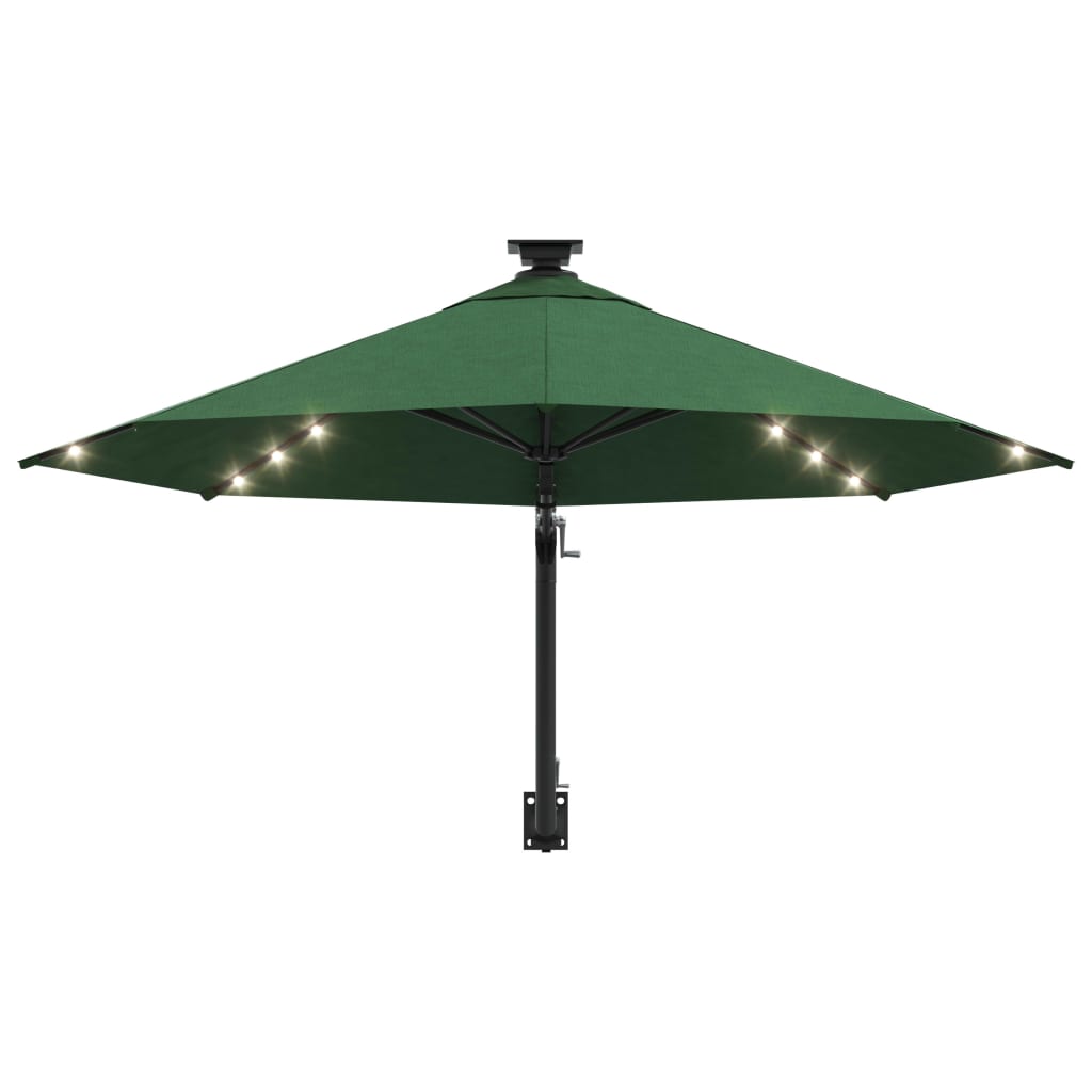 vidaXL Umbrelă soare LED montaj pe perete stâlp metal verde 300 cm
