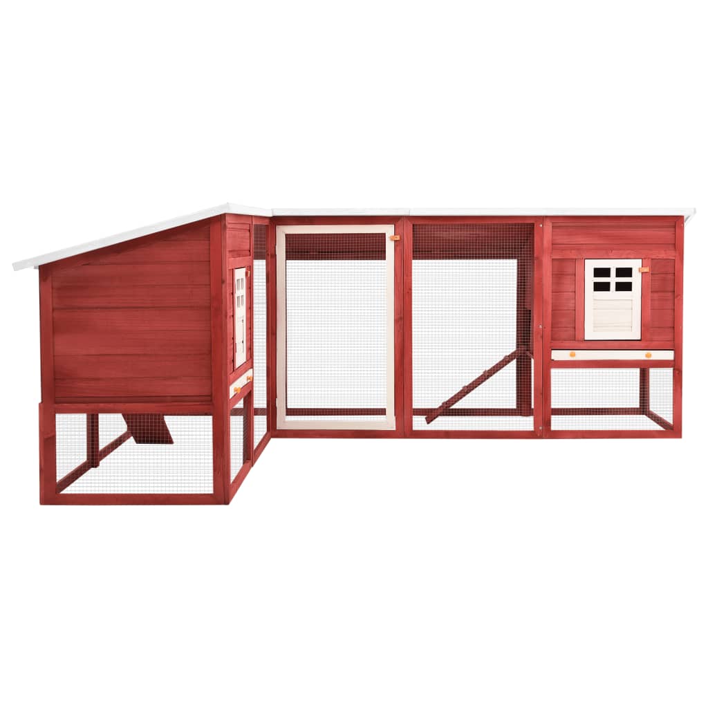 vidaXL Cușcă iepuri exterior, spațiu de joacă, roșu/alb, lemn de brad