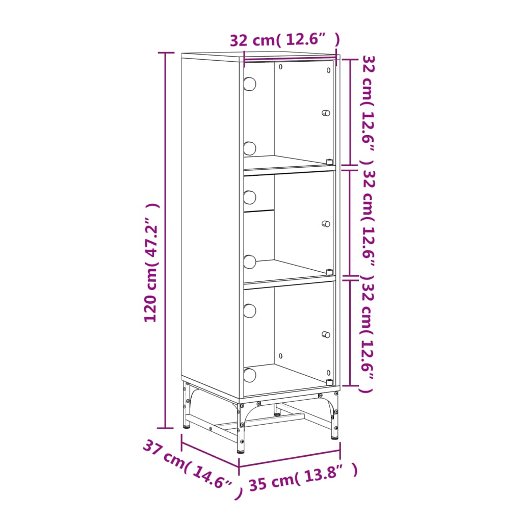 vidaXL Dulap cu uși din sticlă, alb, 35x37x120 cm