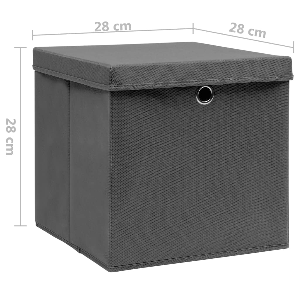 vidaXL Cutii depozitare cu capac, 4 buc., gri, 28x28x28 cm