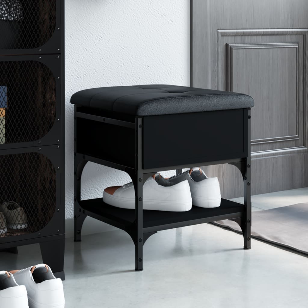 vidaXL Bancă de pantofi, negru, 42x42x45 cm, lemn prelucrat