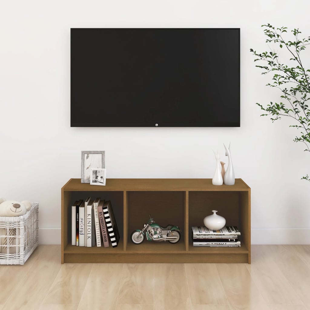vidaXL Comodă TV, maro miere, 104x33x41 cm, lemn masiv de pin